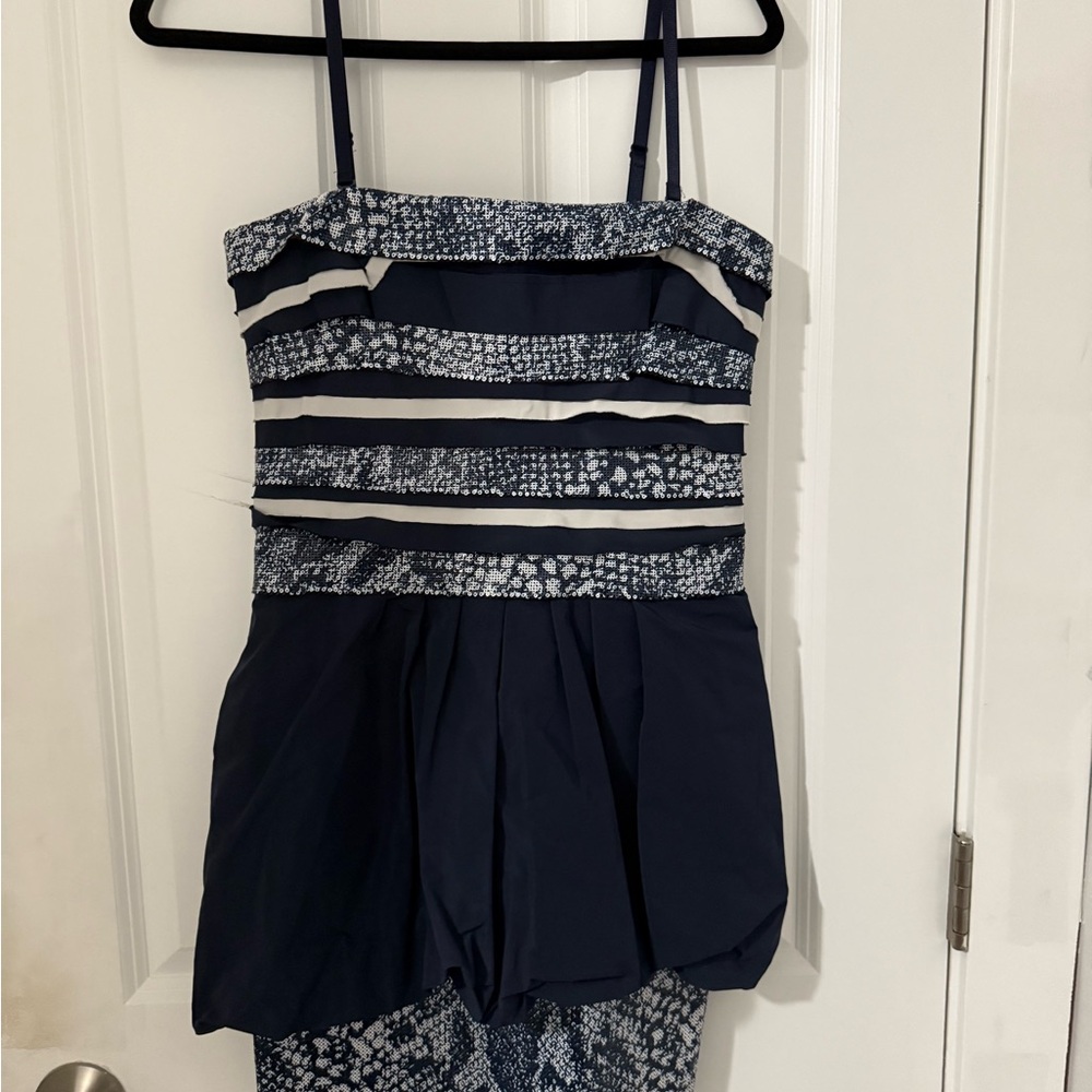 BCBGMaxAzria Blue and White One Piece with Metallic Accents